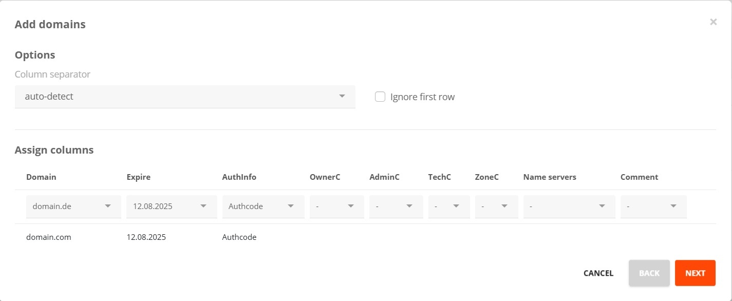 External portfolio: Add Domains