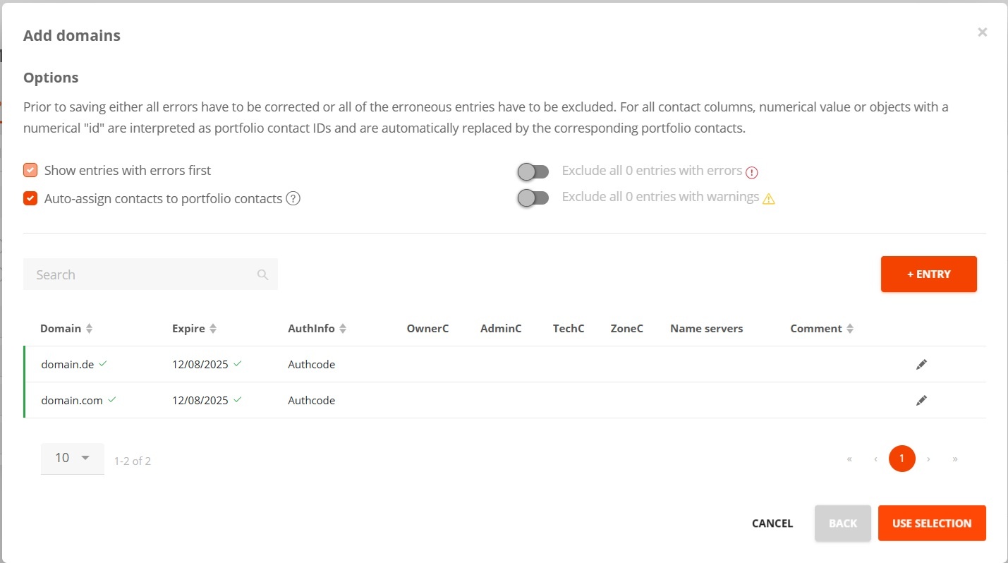 External portfolio: Add Domains