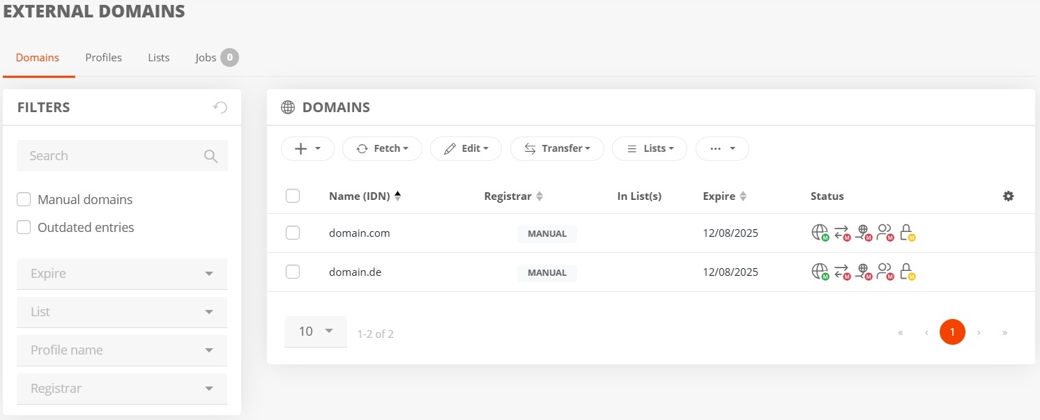 External portfolio: Add Domains