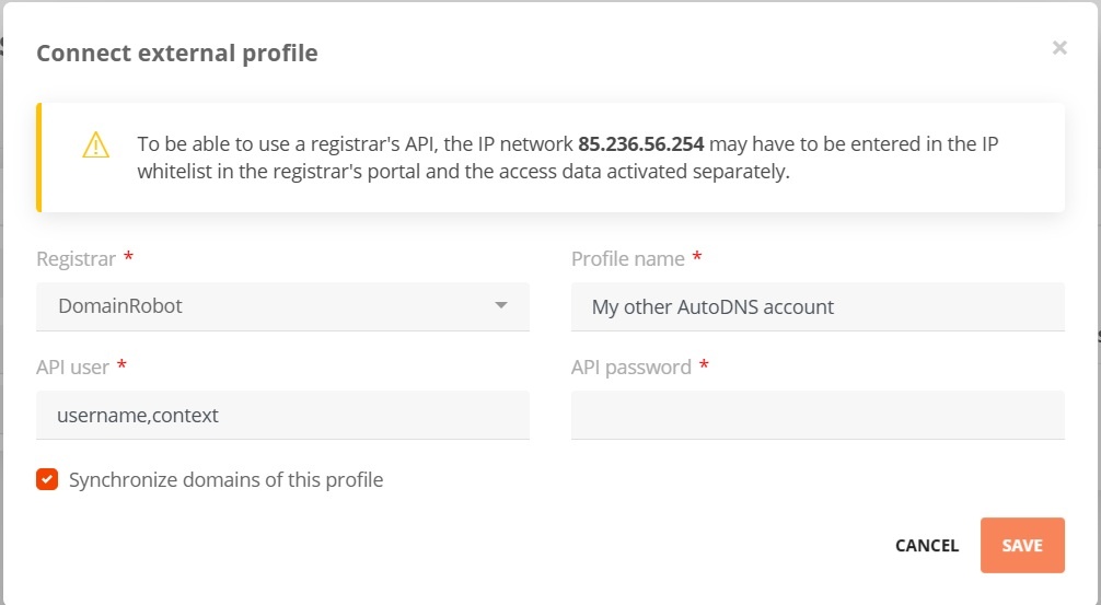 External portfolio: Connect Registrar Account