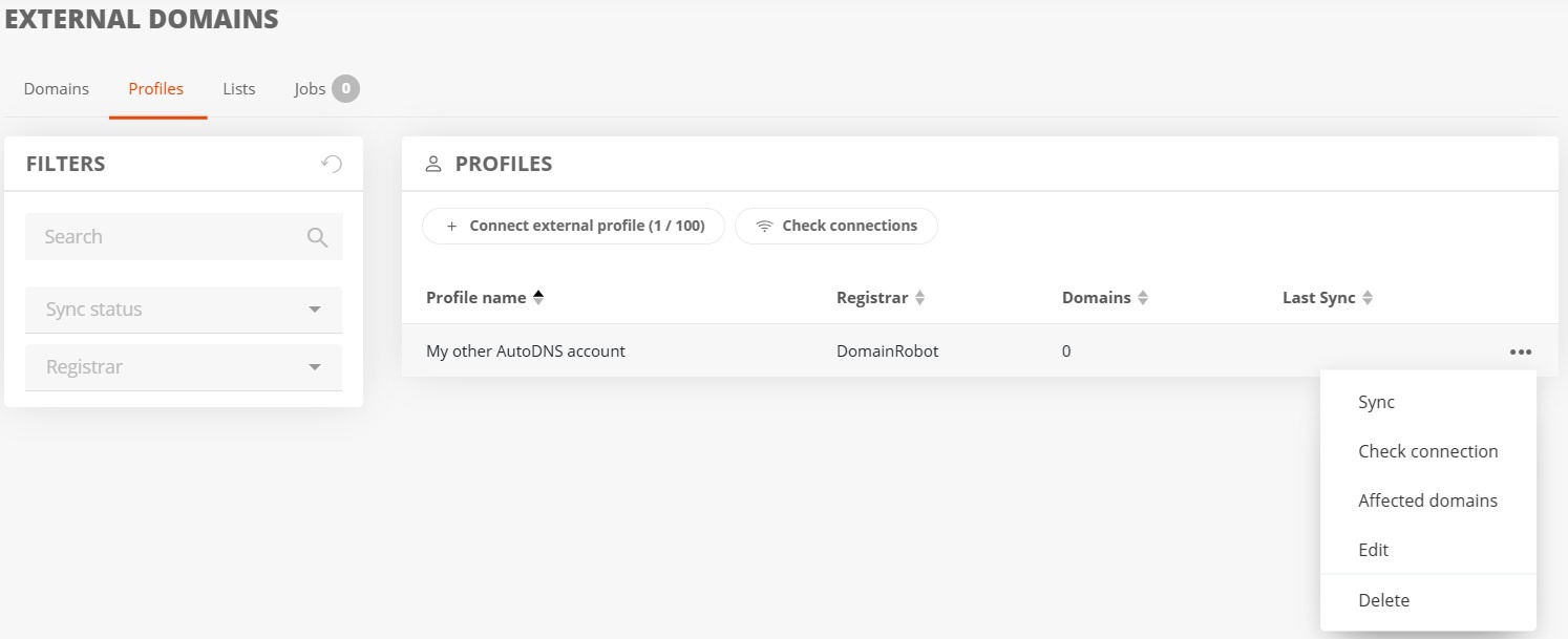 External portfolio: Connect Registrar Account