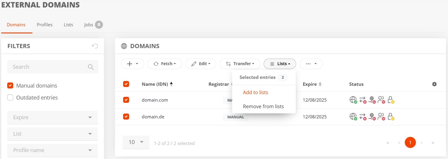 External portfolio: Add and manage Lists