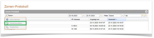 Zonen wiederherstellen in AutoDNS X3 (2)