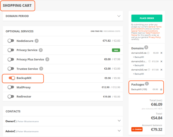 Booking on the SHOPPING CART page
