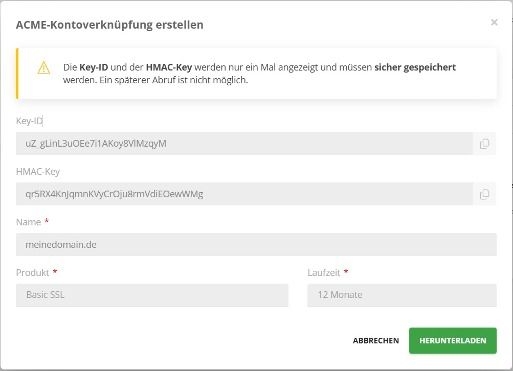 ACME-Kontoverknüpfung erstellen (2)
