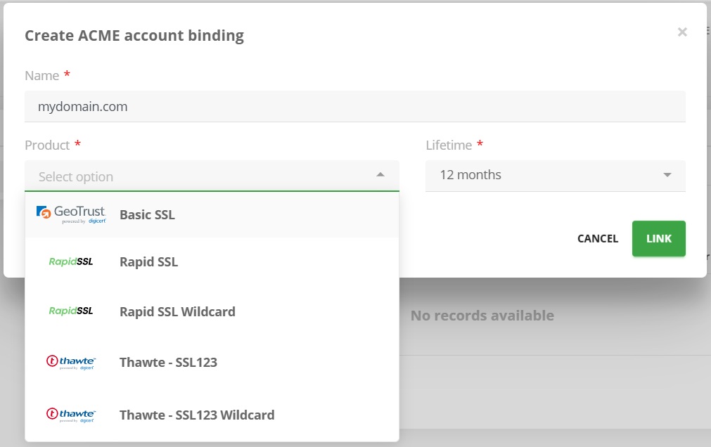 Creating an ACME account binding