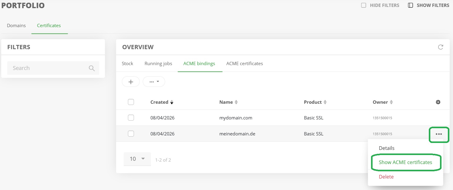 Creating an ACME account binding (3)
