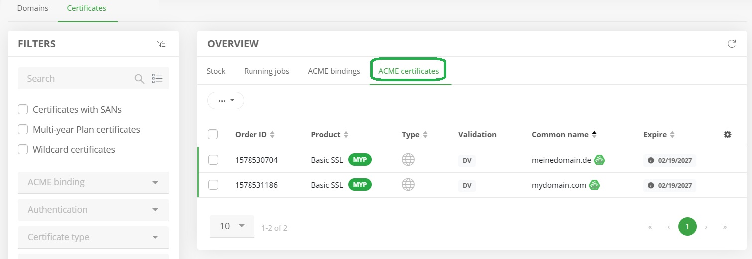 ACME certificates