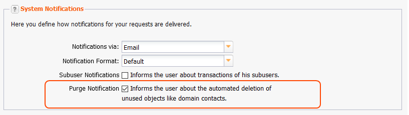 Configuration for purge notifications