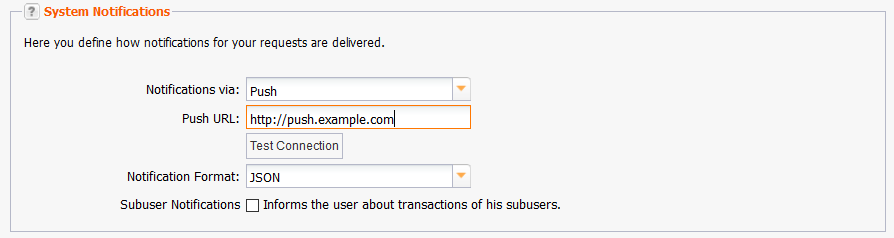 Configuration for emails in case of non-executed push