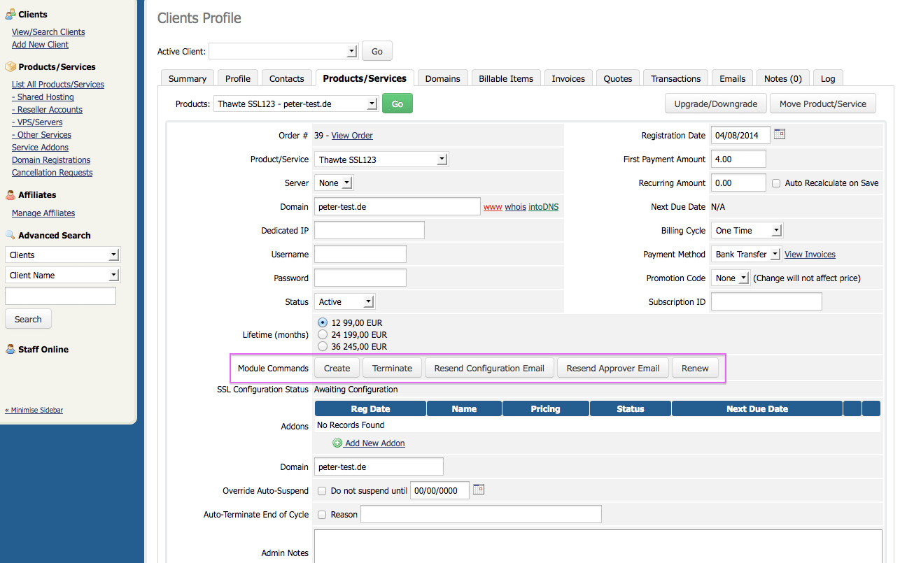 Managing TLS/SSL certificates in the admin area