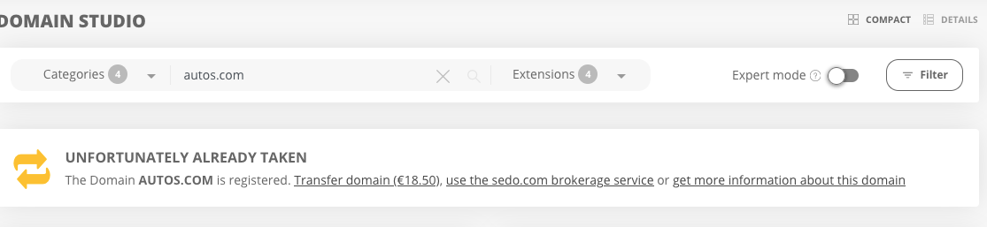 Sedo domain trade via AutoDNS platform: Buying domains