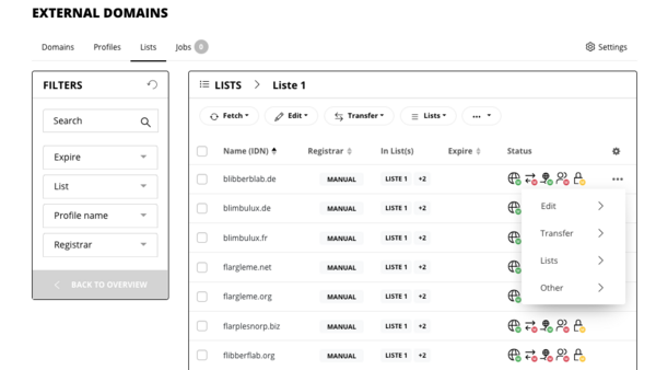 Organisieren der bestehenden Listen