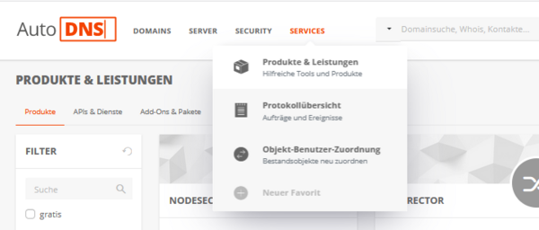 Im Bereich "Produkte & Leistungen" buchen