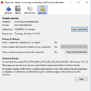 Appearance of EV certificates in the web browser