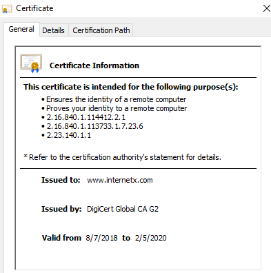 Appearance of OV certificates in the web browser