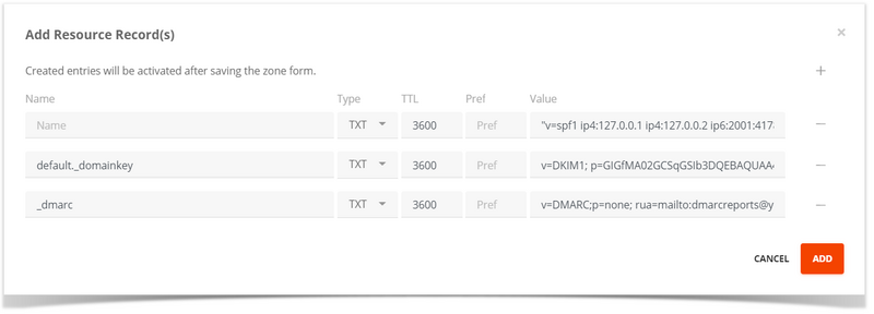 Adding resource records