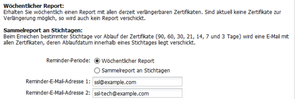 Einstellungen für Expire Reminder