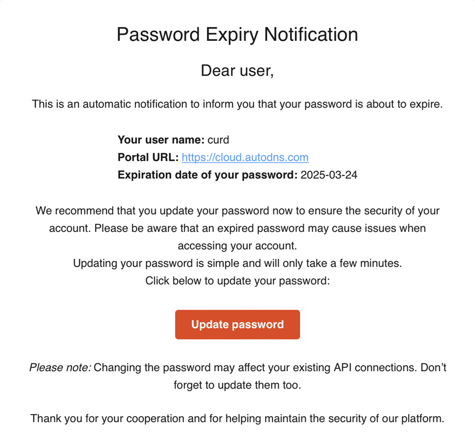Password expiry and password reset: General process - password procedure