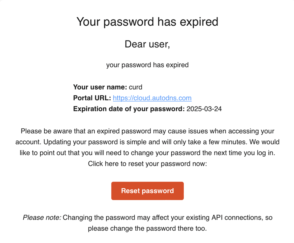 Password expiry and password reset: General process - password procedure