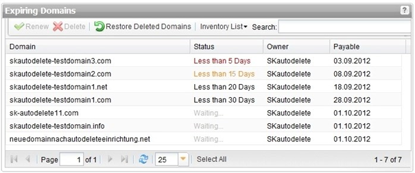 QuickGuide AutoDelete: Displaying expired domains the AutoDNS user interface