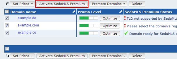 Activate domains manually for SedoMLS Premium