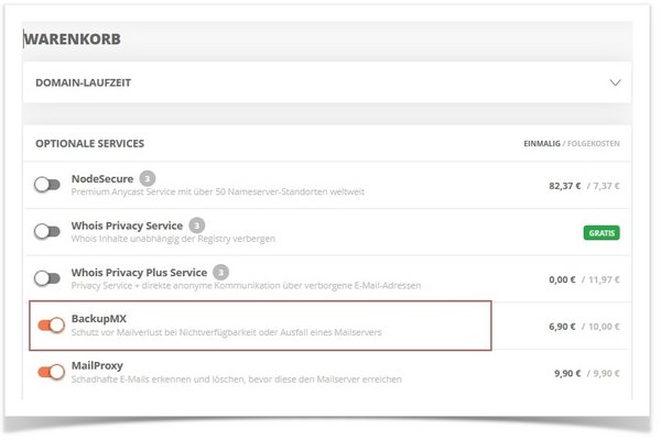 BackupMX bei der Domain-Bestellung aktivieren