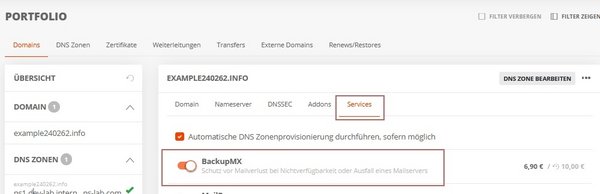 BackupMX im Nachhinein für eine Domain aktivieren