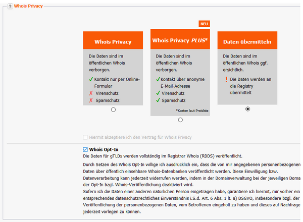 Whois Opt-In: Anzeigen aller Daten im WHOIS
