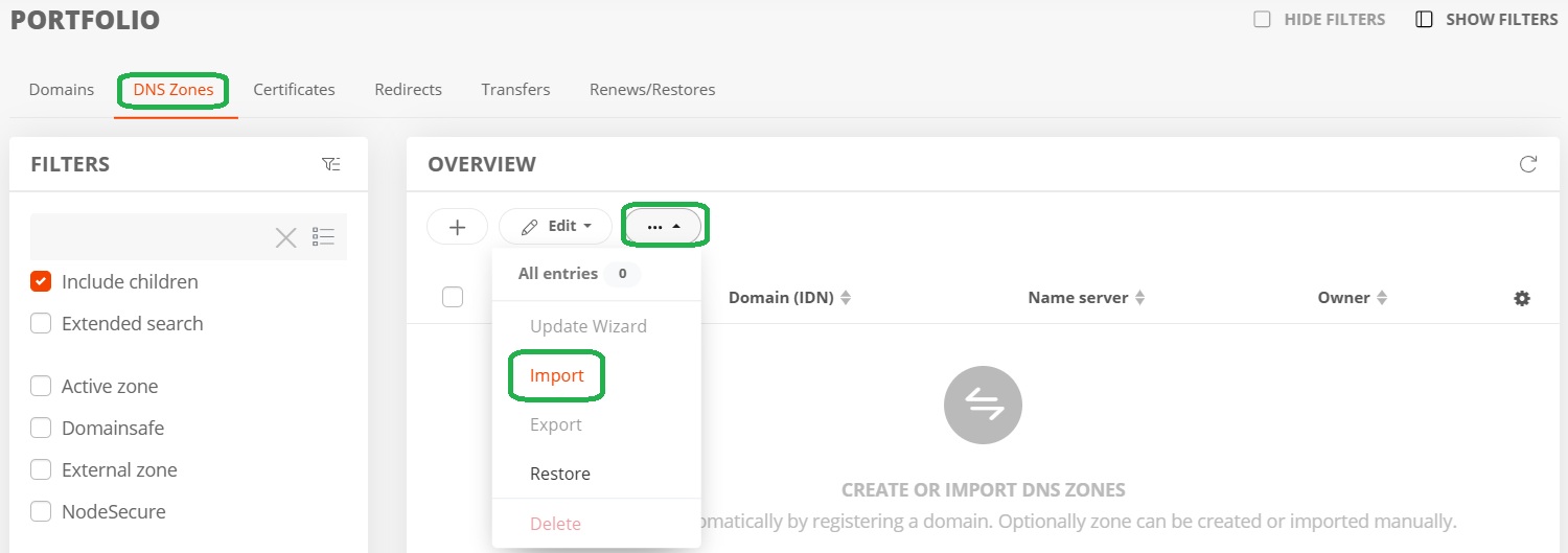 Step 2: Import zones to the new infrastructure