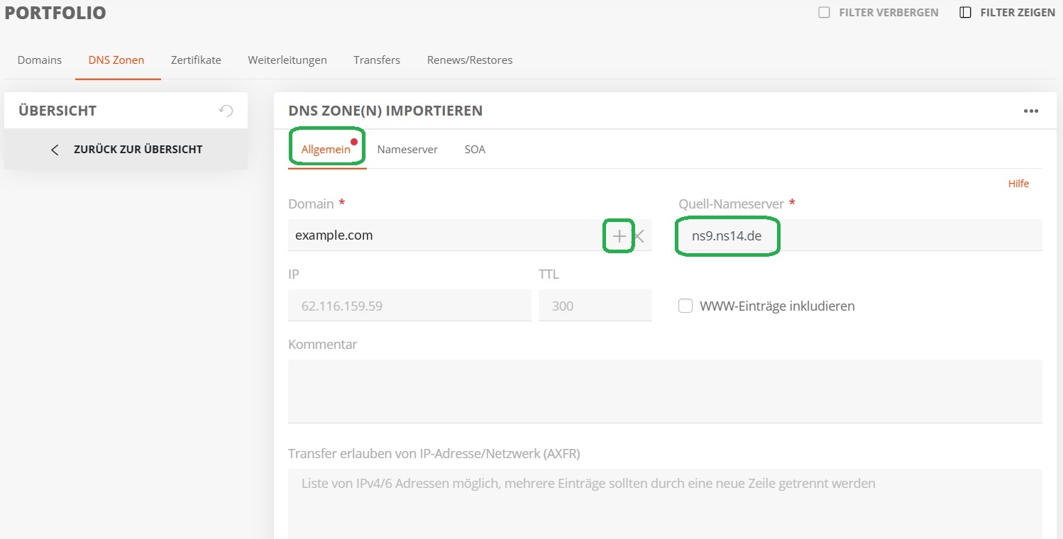 Schritt 2: Import der Zonen auf die neue Infrastruktur (2)