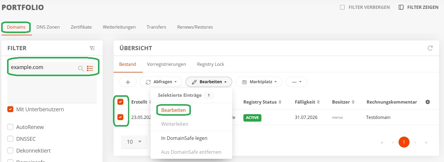 Schritt 3 : Domain-Bulk-Update auf die neuen Nameserver-Hostnamen