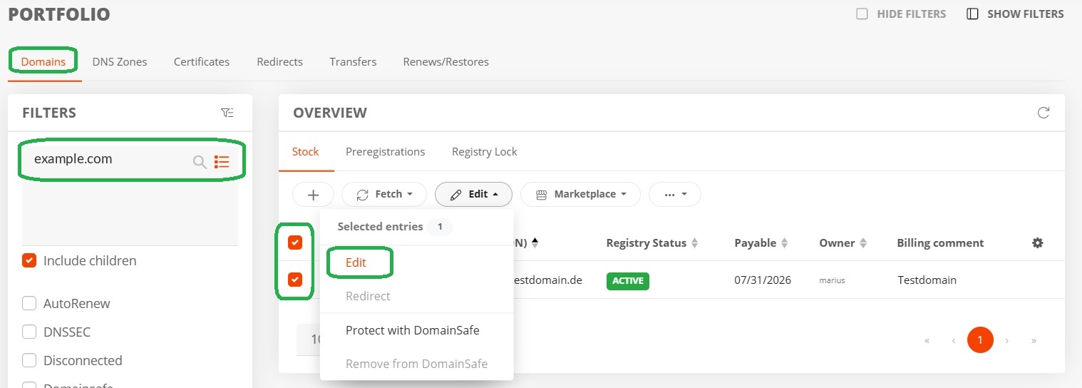 Step 3: Domain bulk update to the new nameserver hostnames