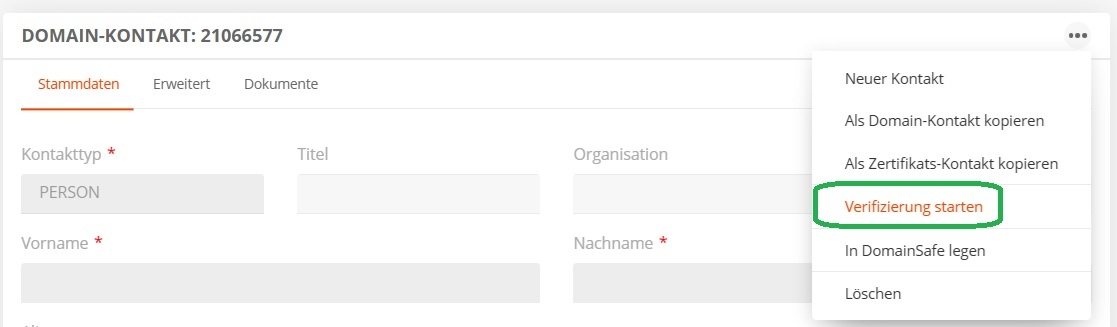 Verifizierung für einen Kontakt starten