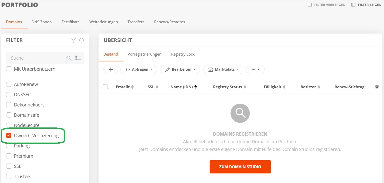 Verifizierungen in der AutoDNS Plattform einsehen