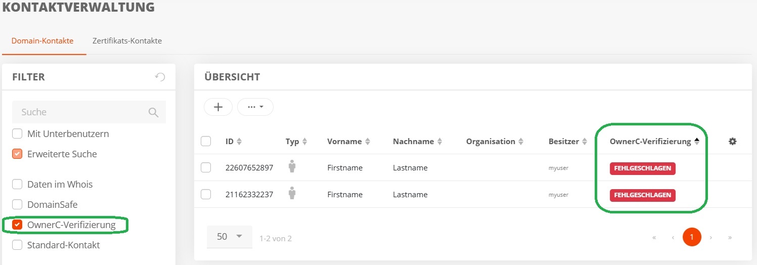 Verifizierungen in der AutoDNS Plattform einsehen (2)