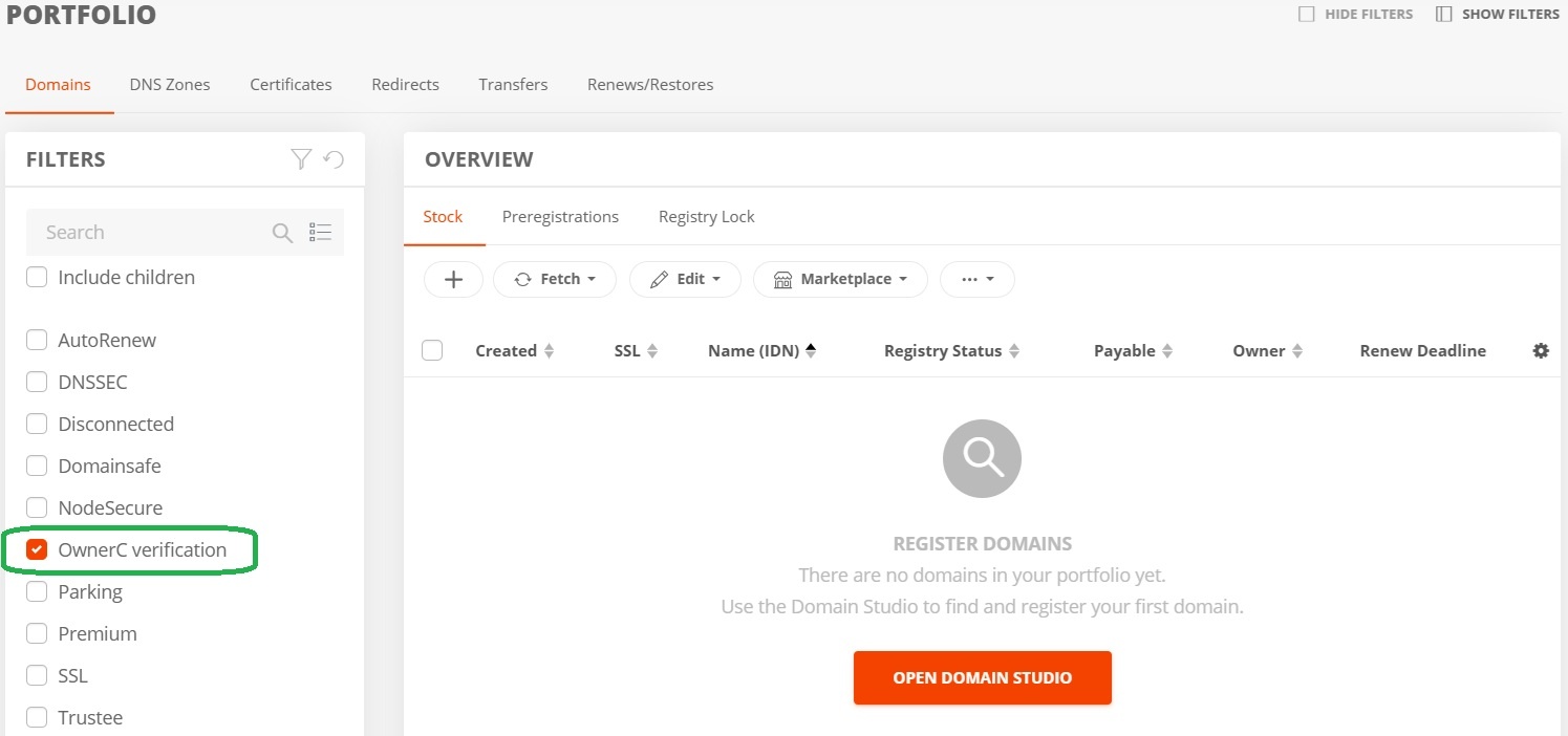 Viewing verifications in the AutoDNS platform