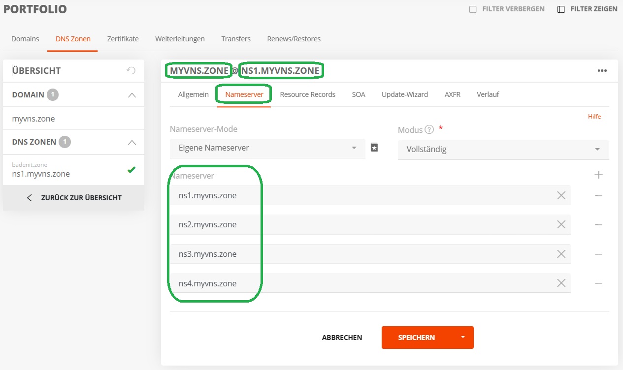 Schritt 2: Die IP-Adressen der virtuellen Nameserver aktualisieren