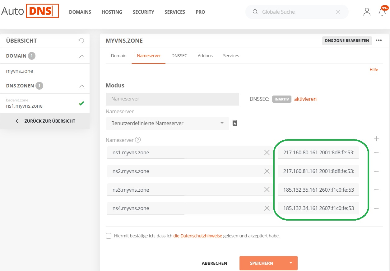 Schritt 3: Glue-Records aktualisieren (Domain-Update)