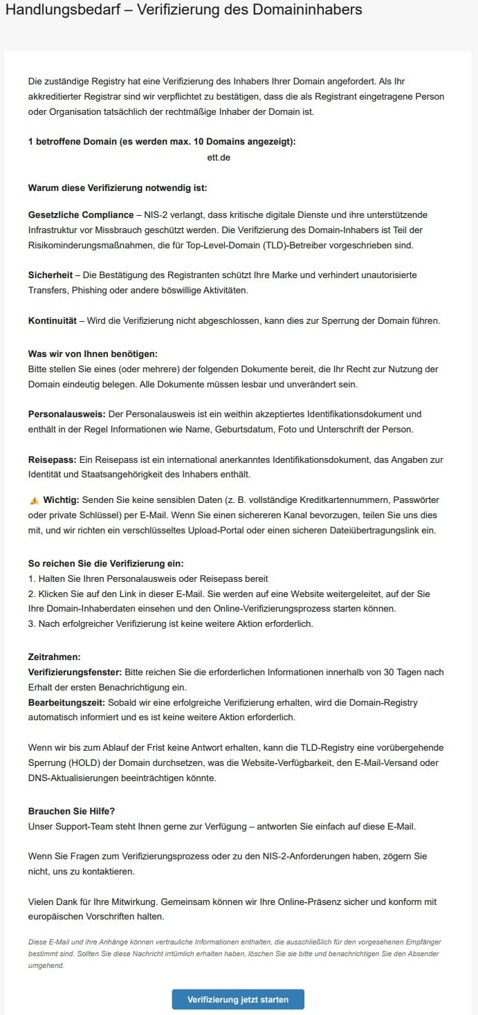 Ablauf der Domain-Inhaber-Verifizierung