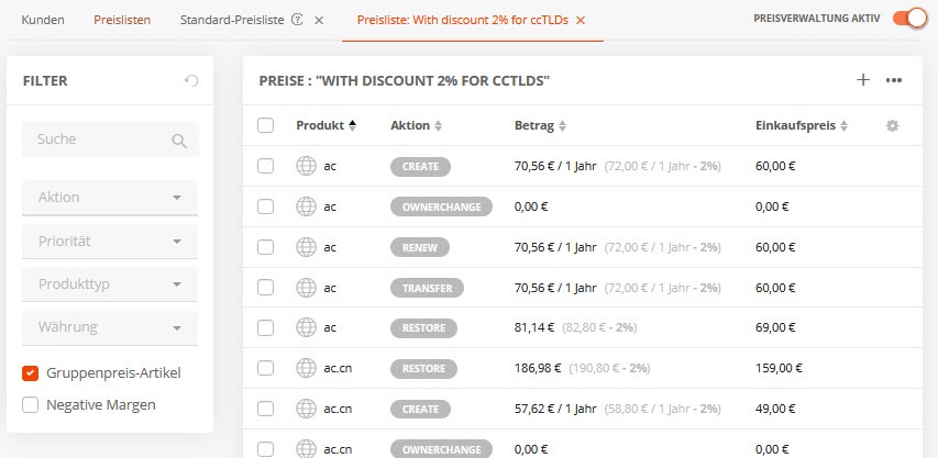 Individuelle Preislisten anzeigen (2)