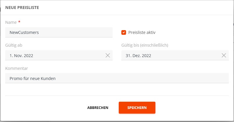 Individuelle Preisliste erstellen (2)