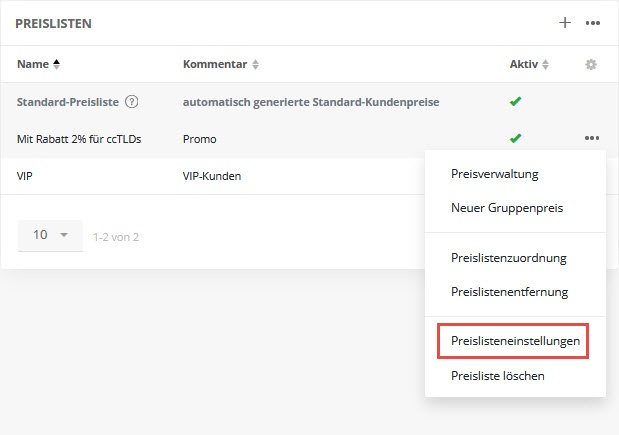 Individuelle Preisliste bearbeiten