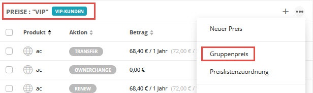 Gruppenpreise bearbeiten