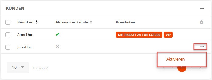 Kunden für die Preisverwaltung aktivieren