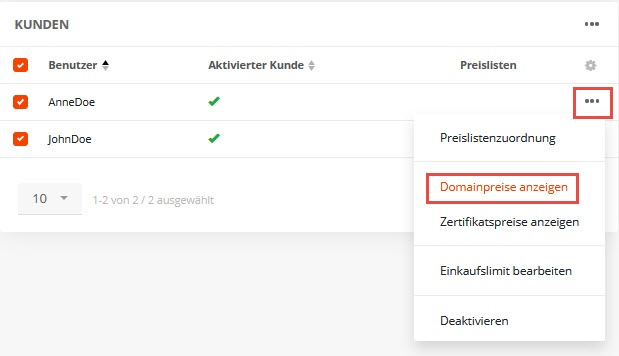Kundenspezifische Preise anzeigen