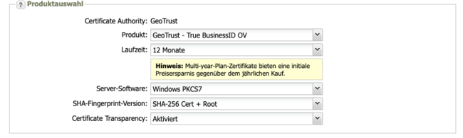 Schritt 2: Im SSLManager bestellen (2)