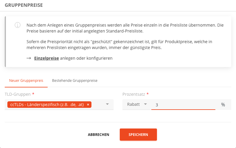 Gruppenpreise für TLD-Gruppen erstellen (2)