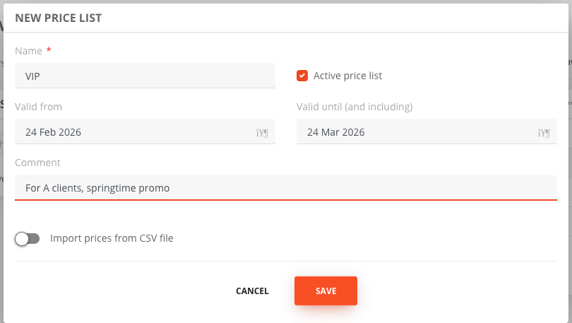 Creating an individual price list