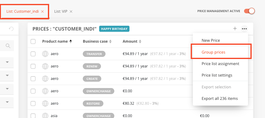 Creating group prices for TLD groups